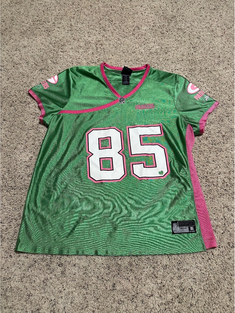 Reebok NFL Team Apparel Women's Green and Pink Jennings #85 Jersey Size 2XL
